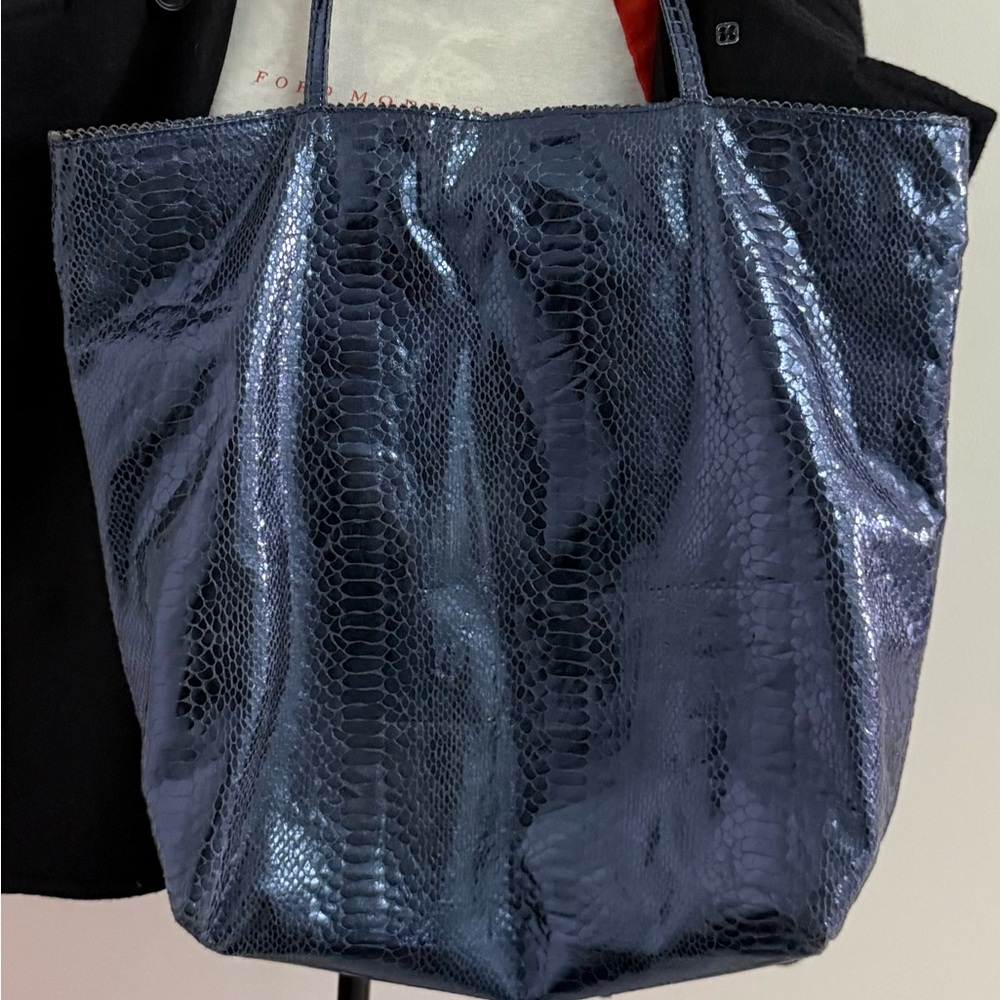 Carlos Falchi Iconic Design Python Deep Blue Tote - image 2